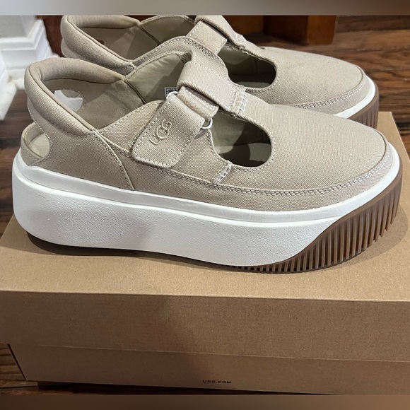 UGG Kids Tan Canvas Platform Mary-Jane Sneakers - Picture 2 of 6